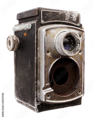 Obraz na płótnie old, damaged camera on white background