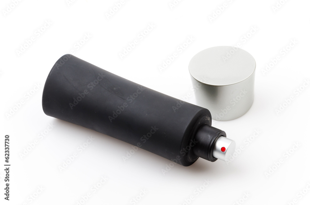 Black bottle perfume isolated white background Black bottle perfume isolated white background