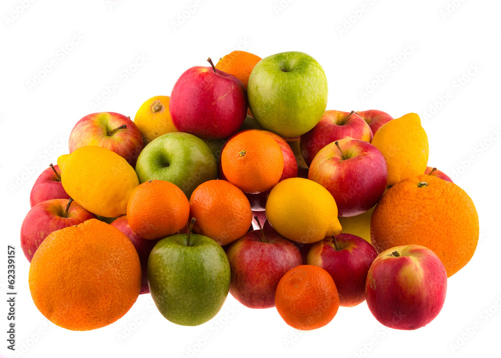 Oranges and lemons, red and green apples isolated
