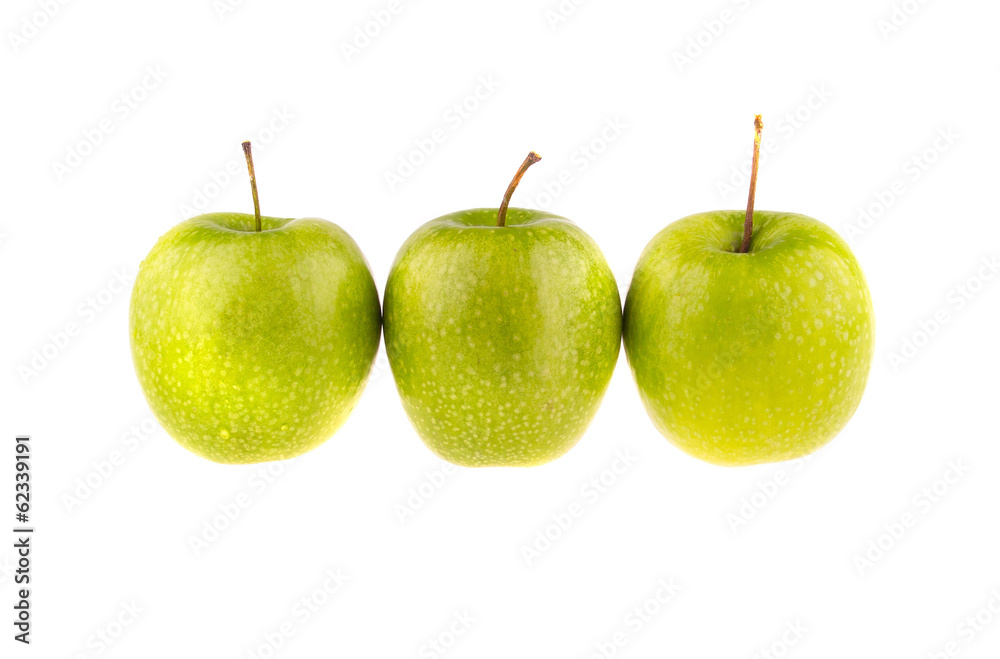 Three green Apple, isolated on white background. Three green Apple, isolated on white background.