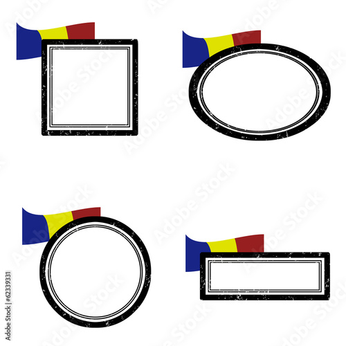Set of grunge rubber stamps with the flag of Romania