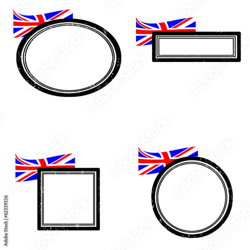 Set of grunge rubber stamps with the flag of United Kingdom