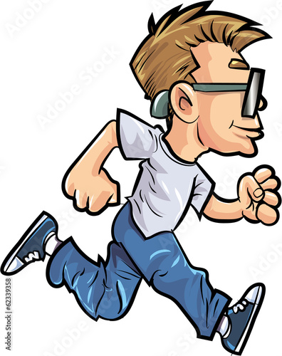 Cartoon running man with glasses