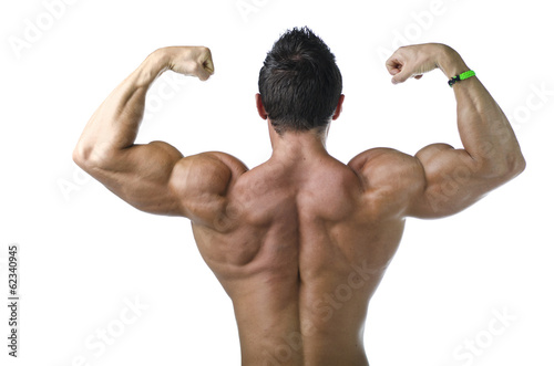 Back double biceps pose by young bodybuilder