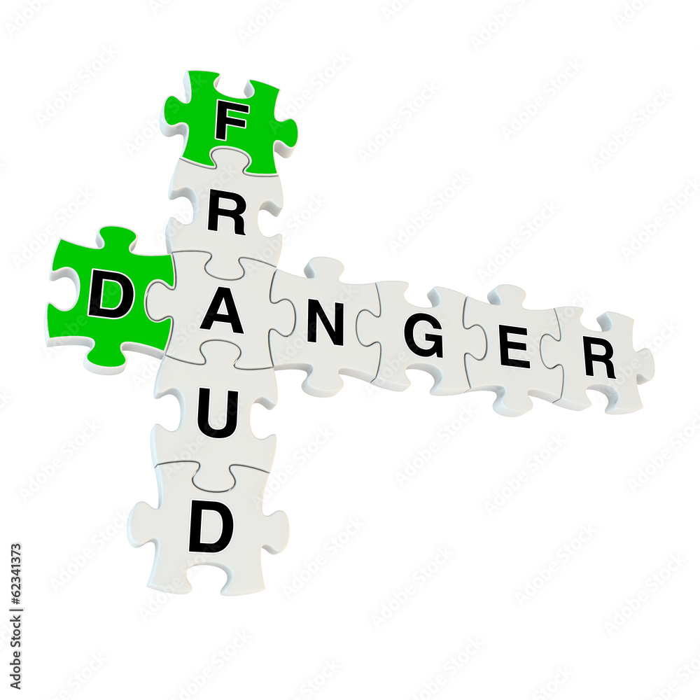 Fraud danger 3d puzzle on white background Fraud danger 3d puzzle on white background
