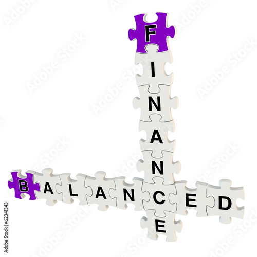 Finance balanced 3d puzzle on white background
