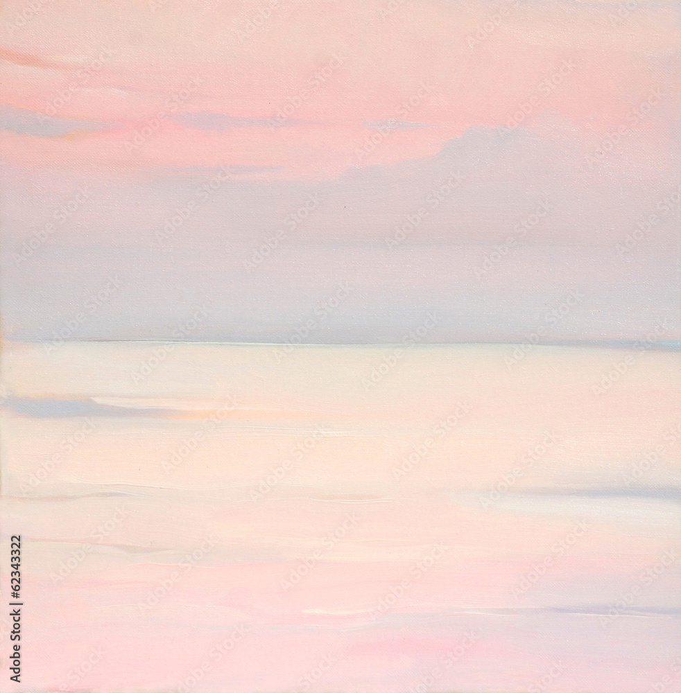 pink dawn on the sea, painting by oil on canvas