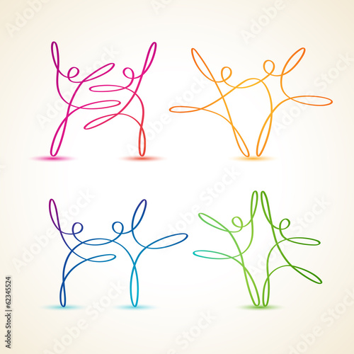Colorful swirly line dancing figures