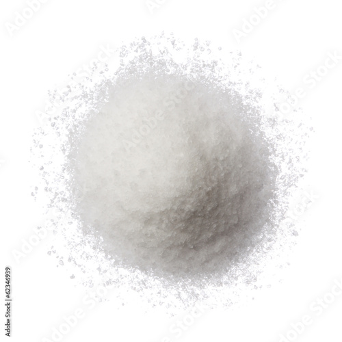 Sea salt pile isolated on white top view