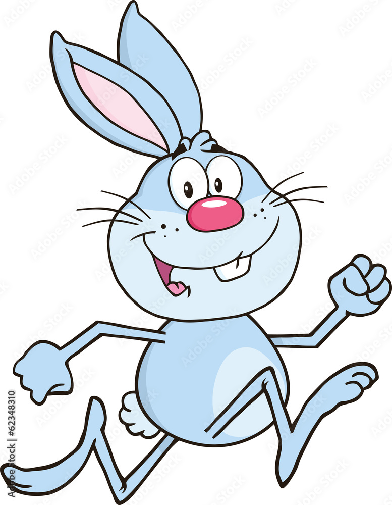Smiling Blue Rabbit Cartoon Character Running Smiling Blue Rabbit Cartoon Character Running