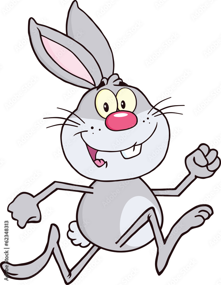 Smiling Gray Rabbit Cartoon Character Running Smiling Gray Rabbit Cartoon Character Running