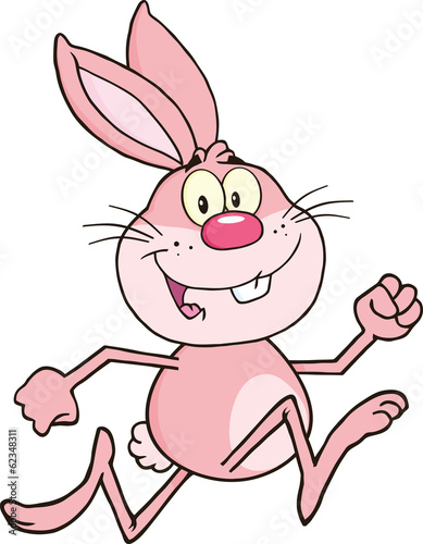 Smiling Pink Rabbit Cartoon Character Running