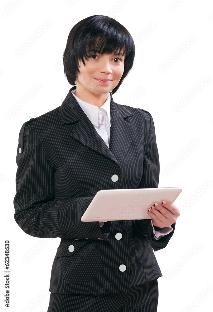 asian businesswoman holding laptop and looking at camera asian businesswoman holding laptop and looking at camera