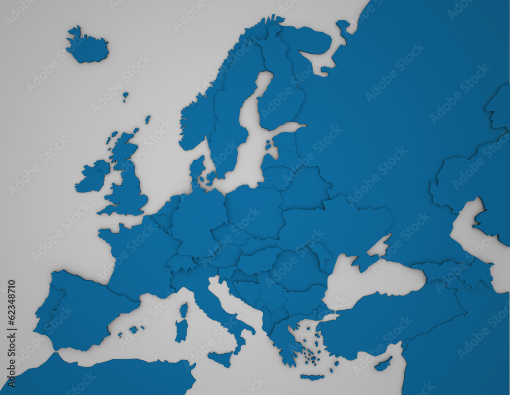 Obraz premium Europakarte mit 3D Ländergrenzen in blau