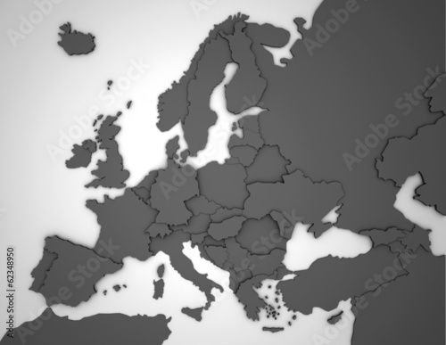 Europakarte mit 3D L  ndergrenzen in grau