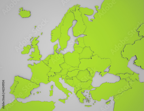 Europakarte mit 3D Ländergrenzen in grün