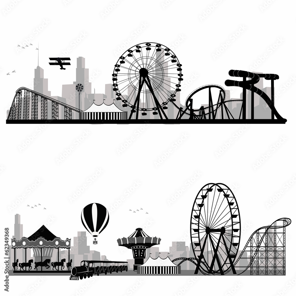 Vector illustration.Roller Coaster Silhouette .Carousel