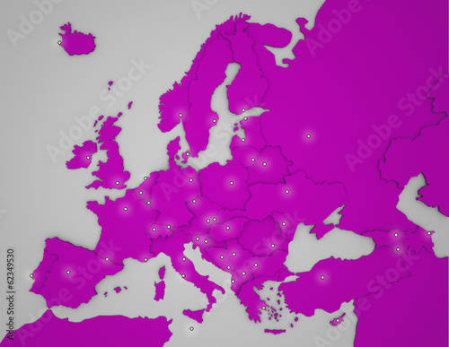 3D Europakarte mit Hauptstädten in lila