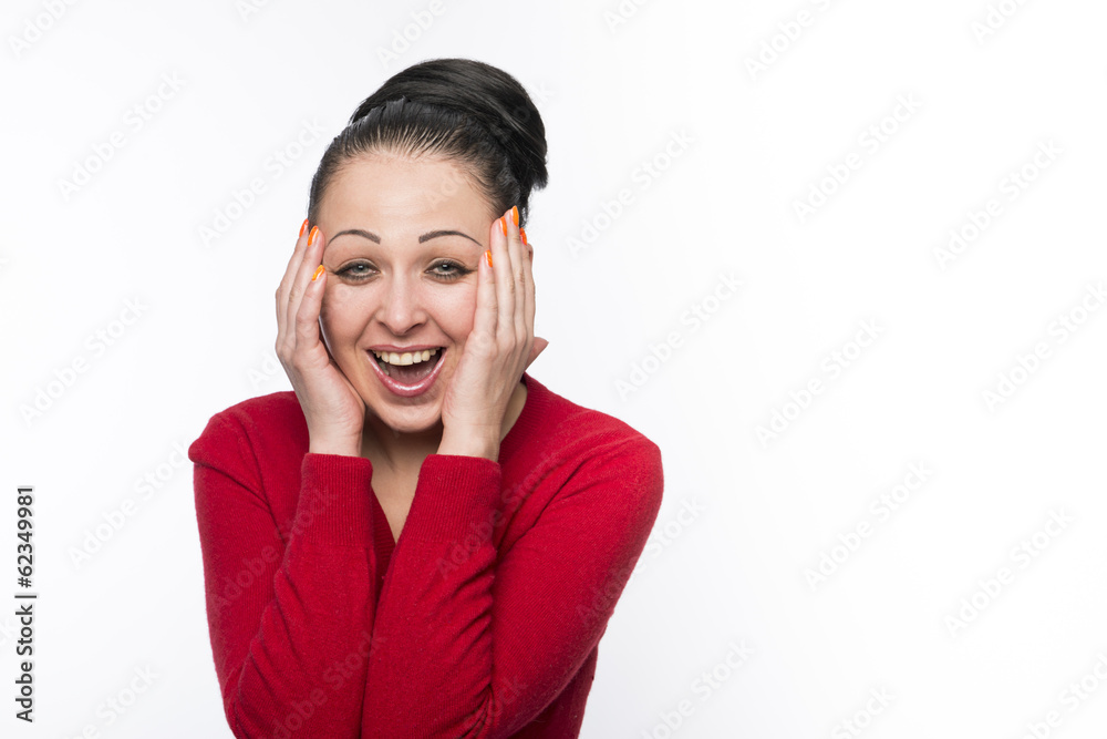 Beautiful female model wearing red jumper Beautiful female model wearing red jumper