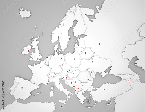 3D Europakarte mit Hauptst  dten in wei  