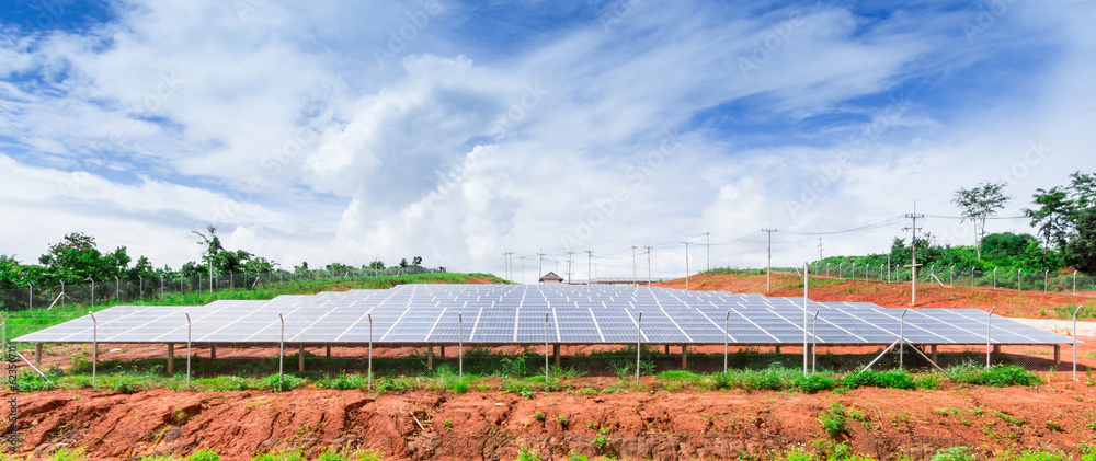 Fototapeta premium solar energy panels on the mountain