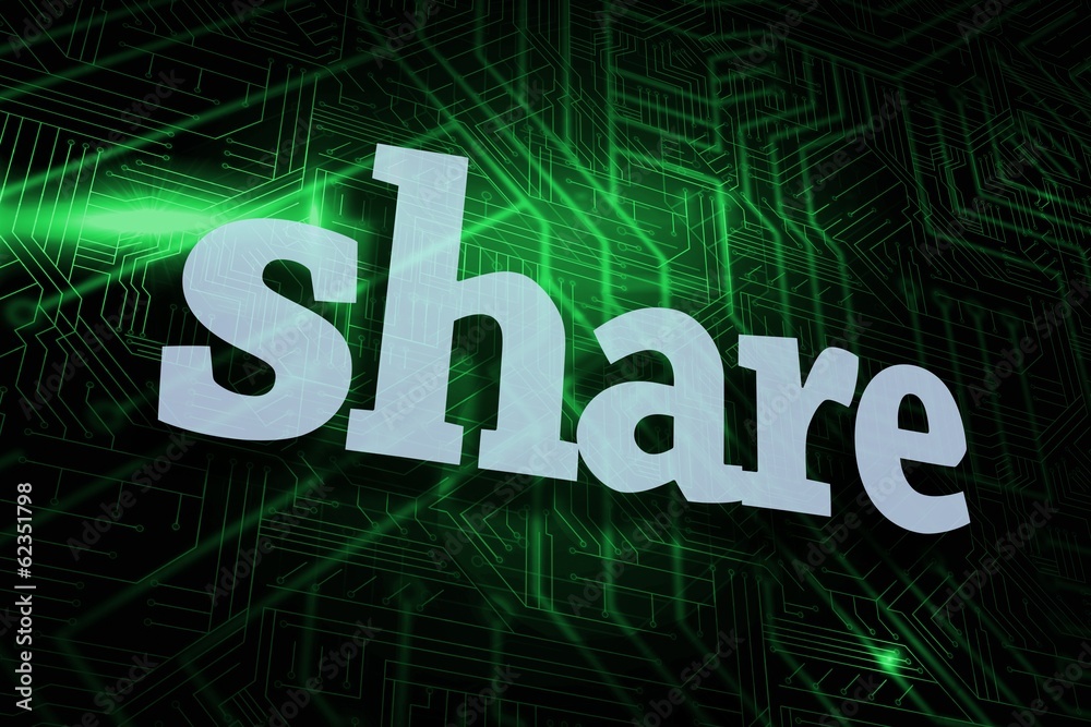 Share against green and black circuit board Share against green and black circuit board