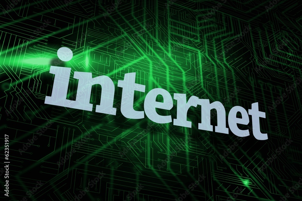 Internet against green and black circuit board Internet against green and black circuit board