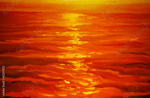 sunset on the sea, painting by oil on canvas,  illustration