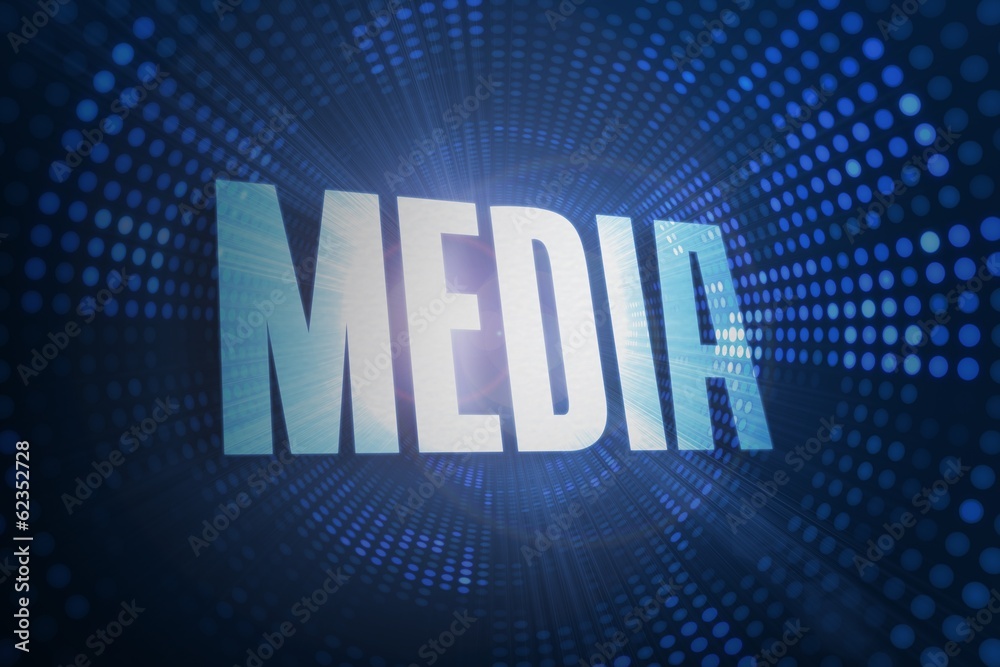 Media against futuristic dotted blue and black background Media against futuristic dotted blue and black background