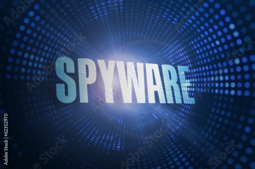 Spyware against futuristic dotted blue and black background photo