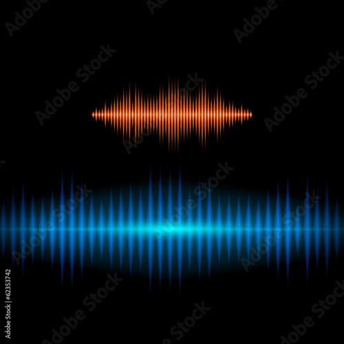 Blue and orange shiny sound waveform background