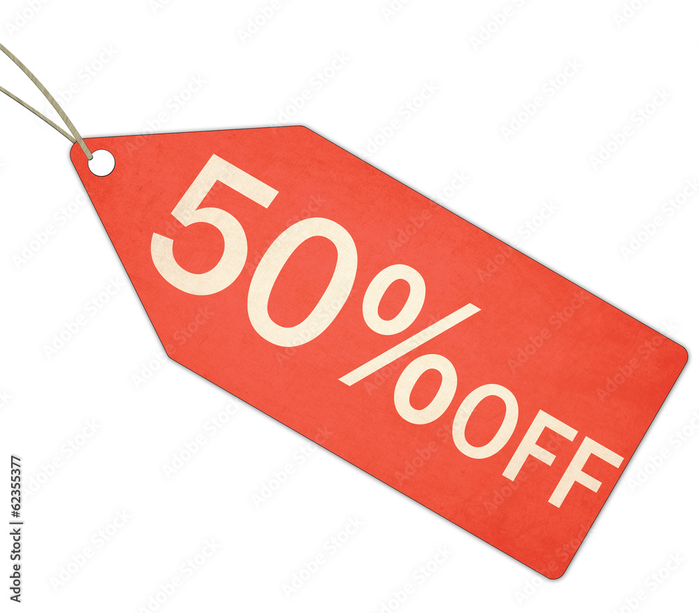Fifty Percent Off Sale Red Tag and String