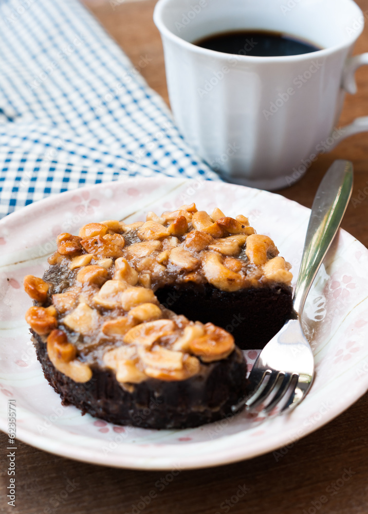 Close up image of walnut toffee cake Close up image of walnut toffee cake