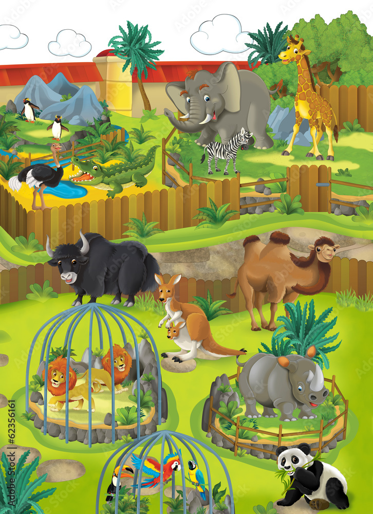 Cartoon zoo - amusement park - illustration for the children Stock  Illustration | Adobe Stock
