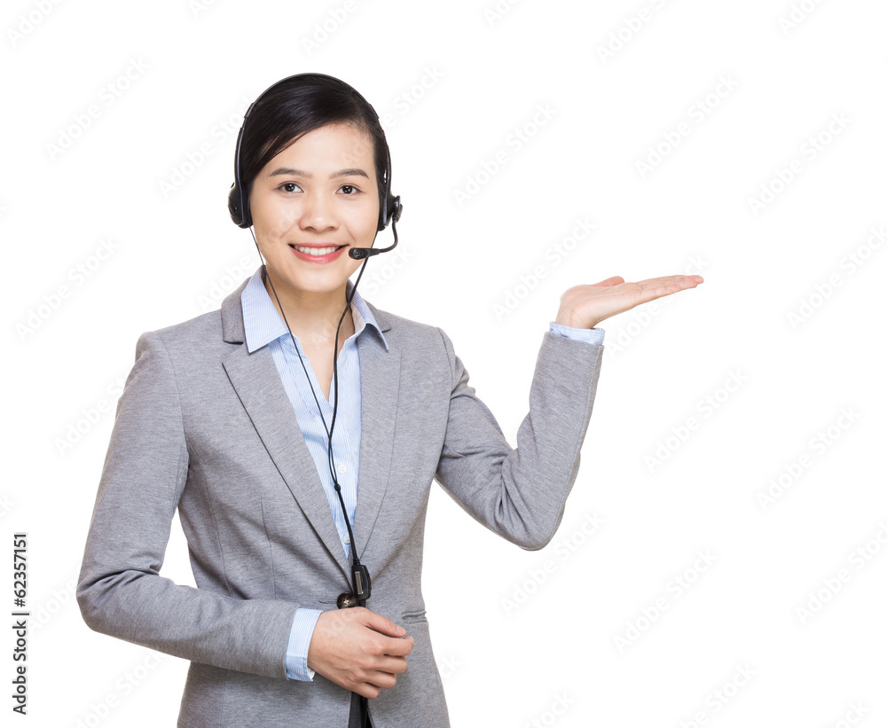 Customer service representative present something Customer service representative present something