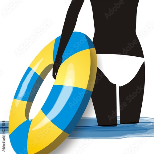 Urlaub Frau mit Schwimmreifen von hinten