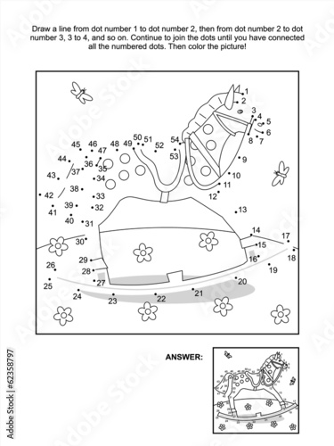 Dot-to-dot and coloring page - rocking horse