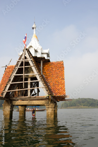 Temple drown in water Kanchanaburi, Thailand photo