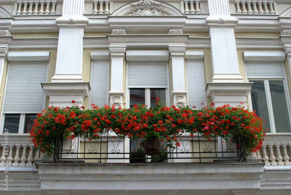 Decorated balcony, baltic climate flora and architecture