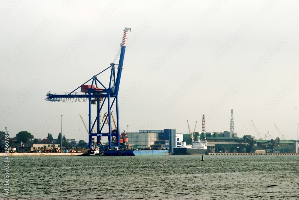 Klaipeda harbour with cranes. Lithuania
