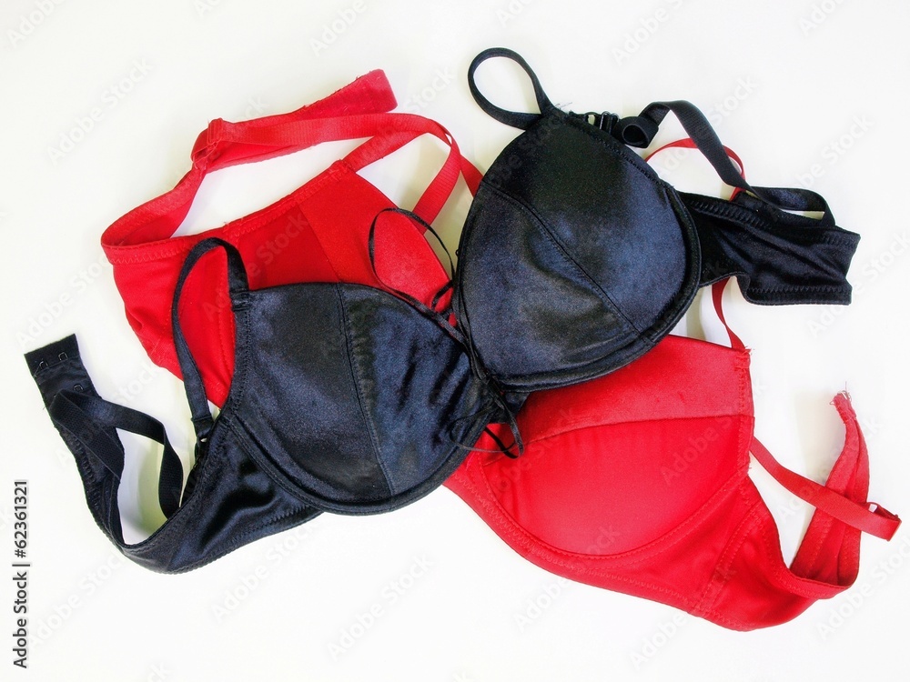 Black and pink bra on white