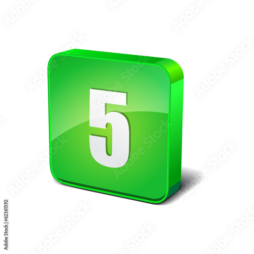 5 Number 3d Rounded Corner Green Vector Icon Button