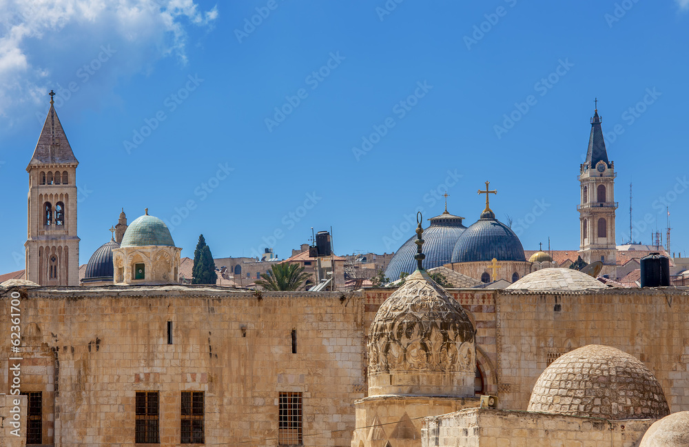 Churches and mosques in Jerusalem, Israel.