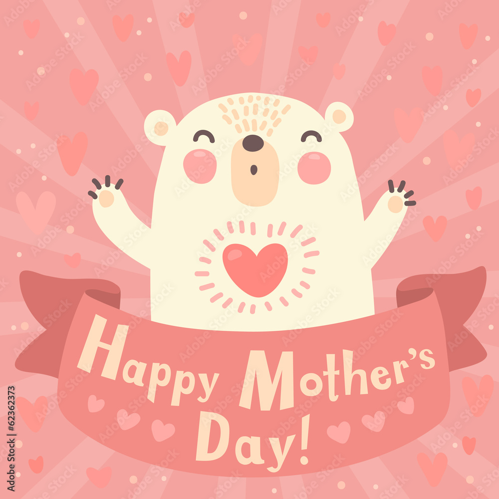 Greeting card for mom with cute bear.