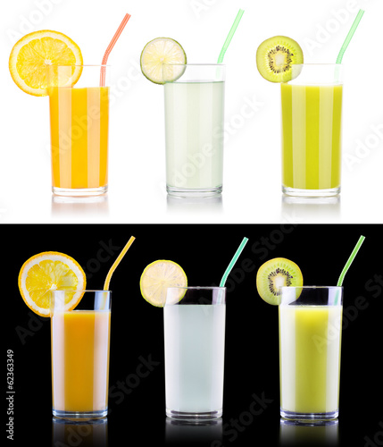 tasty summer fruits with juice in glass