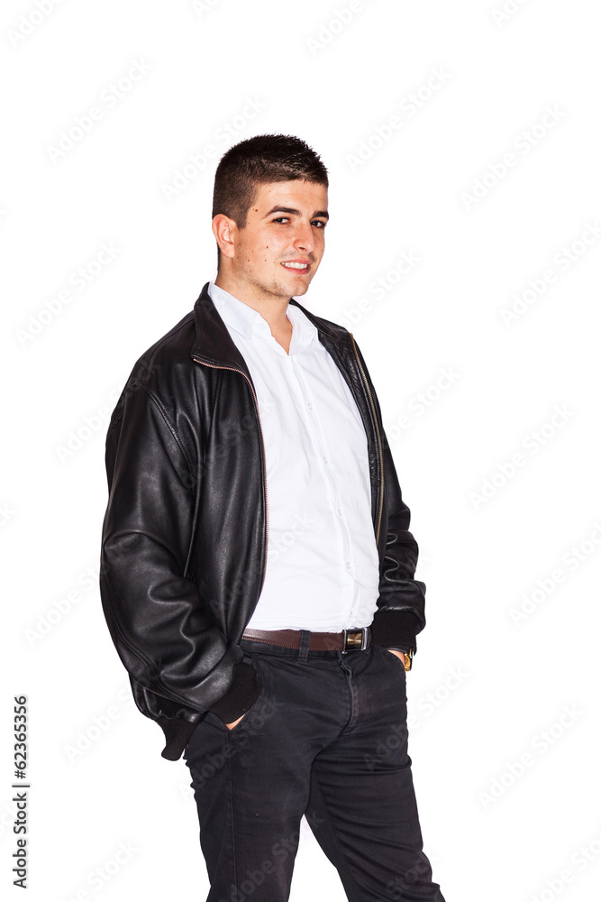 Casual man holding hands in pockets Casual man holding hands in pockets