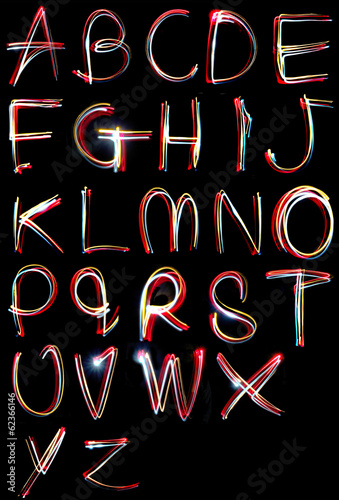 alphabet light neon writing long exposure