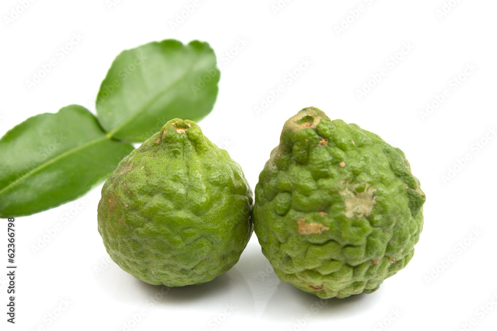 Bergamot and bergamot leaves isolated on white background Bergamot and bergamot leaves isolated on white background