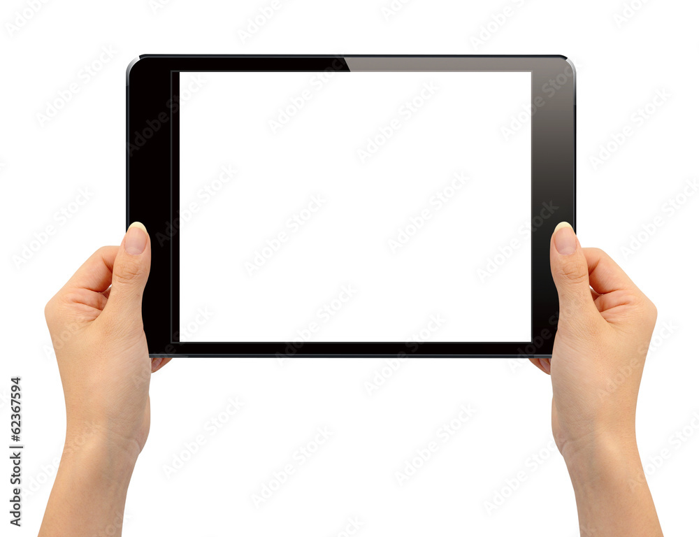タブレットと女性の手 タブレットと女性の手