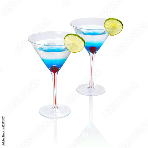 Blue Martini curacao drink over white background